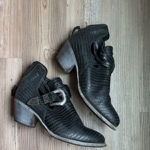 Ariat Black leather ankle boots with silver buckle detail